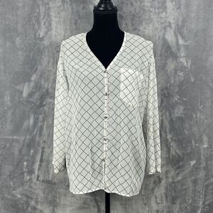 Cabi Top Women's Size Small Black White Sheer Chessboard Button Up  Style #740